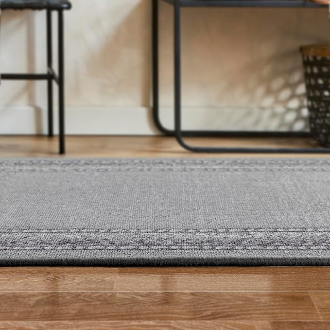 Antep Rugs Alfombras Bordered Modern 2x5 Non-Slip (Non-Skid) Low Pile Rubber Backing Kitchen Area Runner Rug (Gray, 2' x 5')