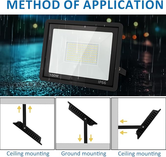 100W LED Flood Light Outdoor, 10000LM Super Bright Floodlight Outside Work Lightwith Plug, 6500K Daylight White LED Flood Light Outdoor, IP66 Waterproof Outdoor Flood Light-1Pack