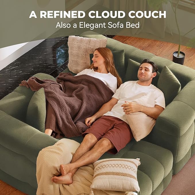 107" Modern Boneless Couch with L - Shaped Chaise, Comfy Chenille Modular Sectional Sofa with Tufted Design, Deep Seat Upholstered Sofa Bed, No - Assembly Sectional Couch, Green