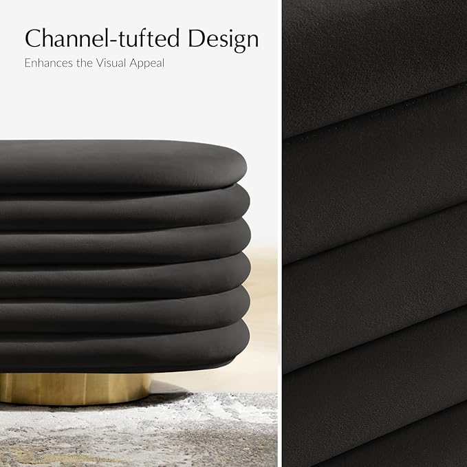 HULALA HOME Velvet Storage Bench, Large Upholstered Ottoman Bench with Button Tufted Design for Living Room, Bedroom, Entryway, or Window, End of Bed Bench with Shoe Storage, Modern Home Decor, Black