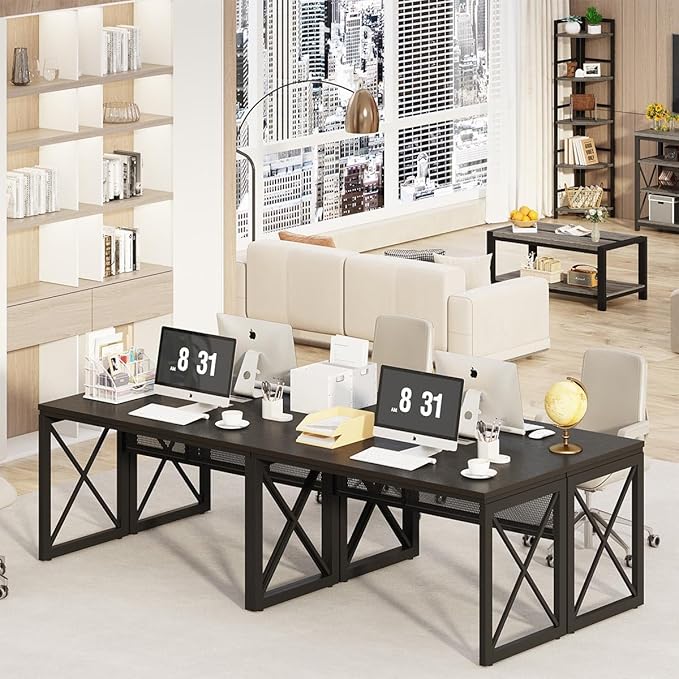 BON AUGURE Black Computer Desk, Modern Gaming Desk, Industrial Wood Office Desks, Sturdy Writing Desks for Home Office, Living Room, Study Workstation, Bedroom (Black, 54 Inch)