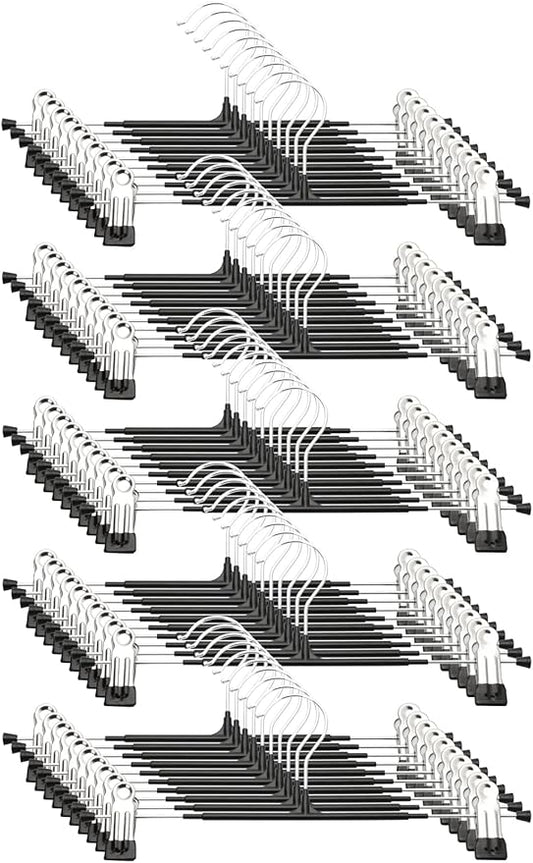 Pants Hangers with Clips - 50 Pack Heavy Duty, Non-Slip Adjustable Space Saving Skirt Hangers for Pants, Jeans, Shorts | Black | 12 Inch