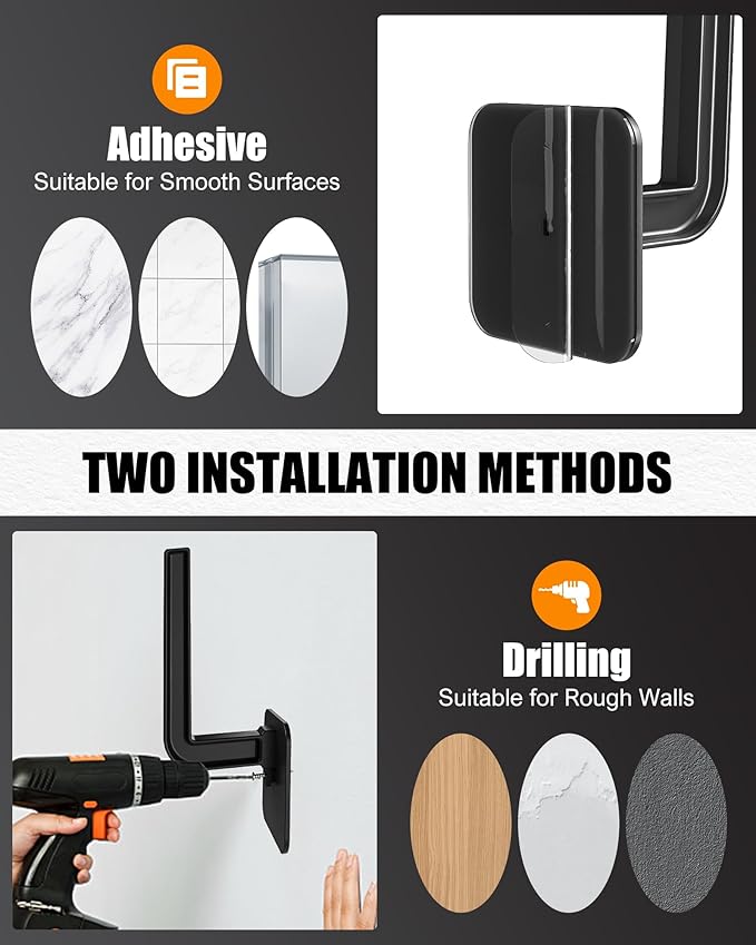 Hat Rack for Hat Storage (8-Pack), Multi-Purpose Hat Organizer, Strong Adhesive Hat Hooks for Wall Hat Organizer for Baseball Caps, Two Mounting Options Hat Hook, Black