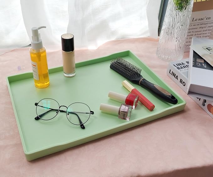 Green Serving Tray (15 x 10.6 inch), Laegr Tray for Serving Accessory, Spa, Coffee, Drinks, Tea, Bar, Party, Seasoning, Perfume and Display Use.