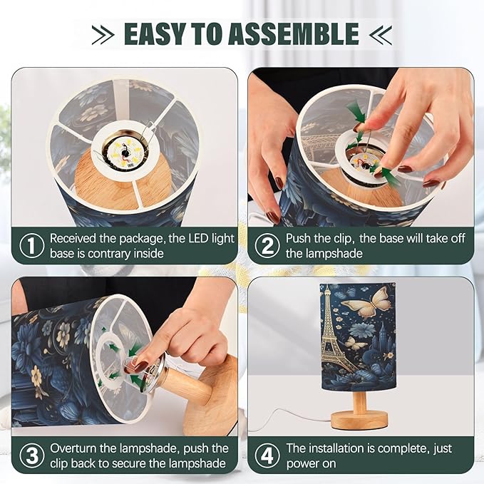 Butterflies Eiffel Tower LED Table Lamp for Bedroom Bedside Lamp with USB Charging Ports Decor Nightstand for Living Room Reading Dorm Desk Home Office