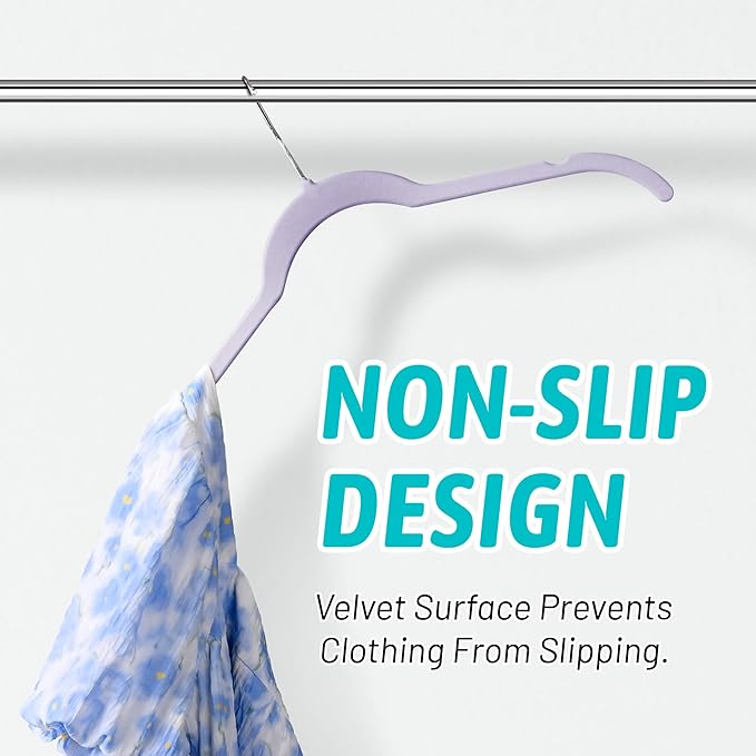 Velvet Hangers 50 Pack – Slim Non-Slip Flocked Hangers with 360° Swivel Hook, Space-Saving Closet Organizer for Dresses, Coats, Blouses(Purple)