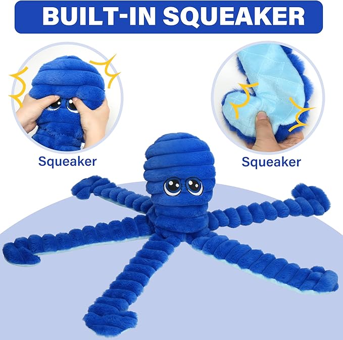 Prime Pets Squeaky Dog Toys for Large Dogs, 27” Extra Large Octopus Dog Toy to Keep Them Busy, Interactive Plush Chew Toy for Small Medium Large Dogs, Tug of War Pet Toys, Blue