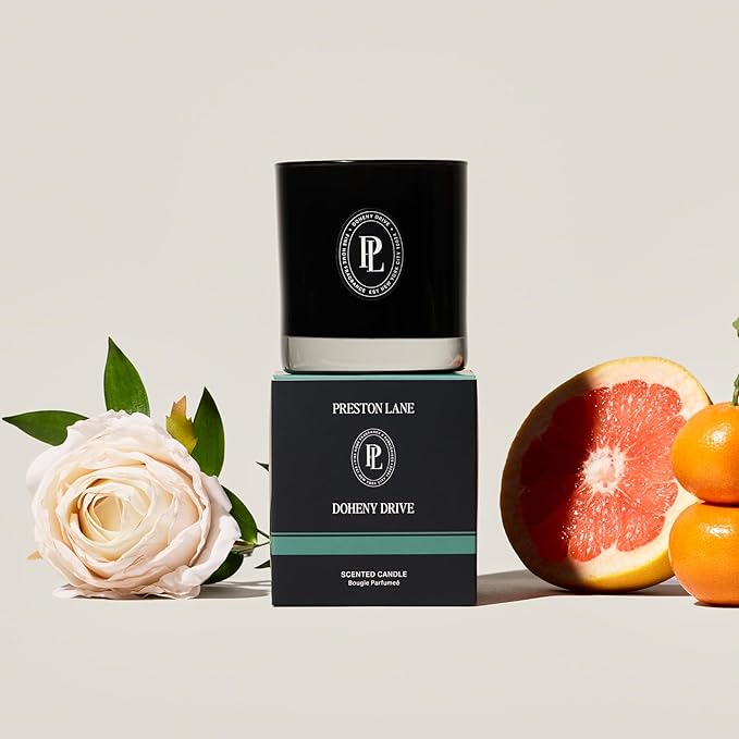 Preston Lane Luxury 2-Wick Scented Candle, Doheny Drive, 7.5 oz Hand-Poured in USA | Long Burn Time (20-30 Hrs), Vegan Soy Wax Blend, Decorative Glass Vessel, Fine Italian Fragrance