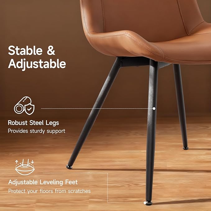 Brage Living Dining Chairs Set of 2, PU Leather Modern Armless Kitchen Dining Room Chairs, Upholstered Accent Side Chairs with Metal Legs (Brown)