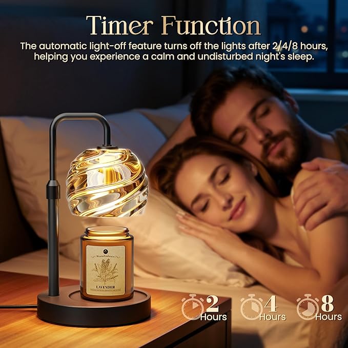 WarmEmbrace Candle Warmer Lamp with Lavender Candle Set, Electric Wax Warmer Lamp with Auto Timer & 4 Dimmable Lights, Adjustable Height for Jar Candles, Elegant Home Decor Gift for Women, Black