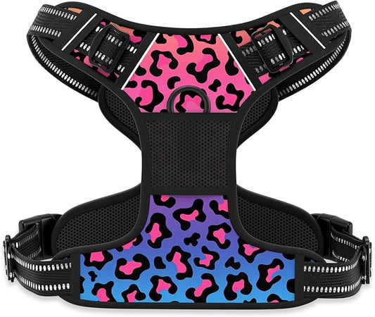 Rnivvi No Pull Dog Harness, Cute Leopard Reflective X-Large Sized Puppy Harness, Adjustable Soft Padded Vest for Large Dogs, Heavy Duty Pet Vest with Easy Control Handle for Walking Training, Neon