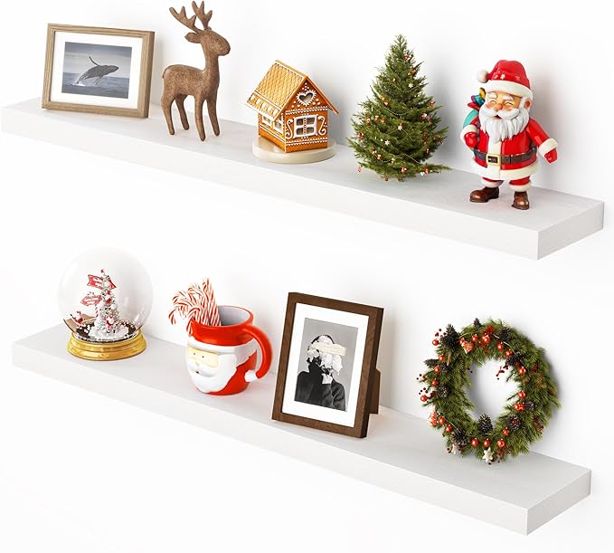 Heimlove 36 Inch Floating Shelves for Wall,Mounted Storage & Display Wood Shelves with Invisible Brackets,Hanging Shelf for Bedroom Living Room Kitchen Office,Set of 2,White