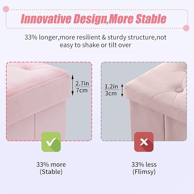 BRIAN & DANY 43 Inches Folding Storage Ottoman Bench, Velvet Ottoman with Storage for Living Room, Long Shoes Bench, Flannelette Footrest Benches Seat (Pink)