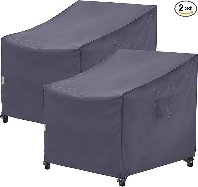 F&J Outdoors Patio Chair Covers, Heavy Duty Waterproof UV Resistant Outdoor Large Deep Seat Lounge Chair Club Chair Cover, Grey, 2Pack, 40" W x 40" D x 36" H