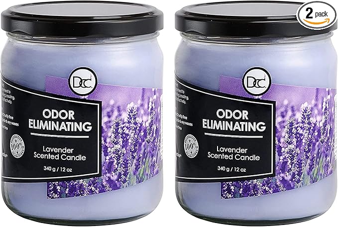 Lavender 2 Pack Odor Eliminating Highly Fragranced Candle - Eliminates 95% of Pet, Smoke, Food, and Other Smells Quickly - Up to 80 Hour Burn time - 12 Ounce Premium Soy Blend