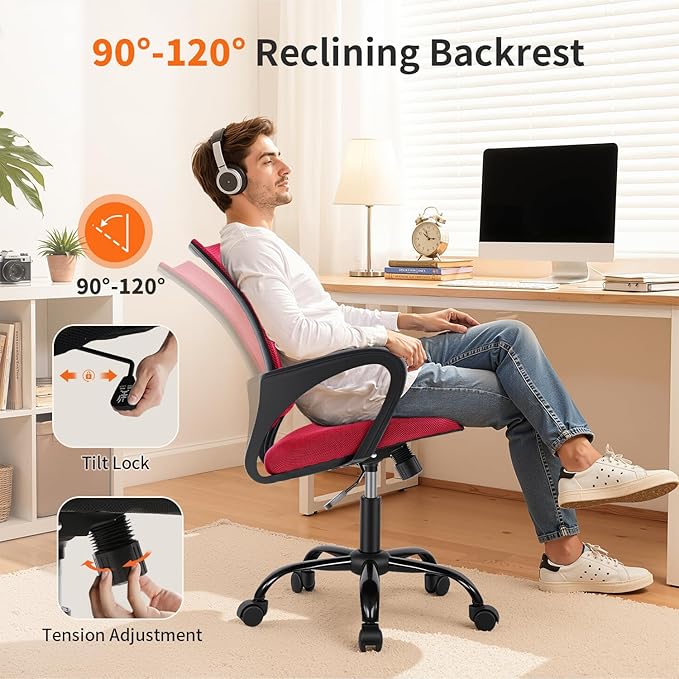 BestOffice Office Chair Ergonomic Cheap Desk Chair Mesh Computer Chair Lumbar Support Modern Executive Adjustable Stool Rolling Swivel Chair for Back Pain (Red)