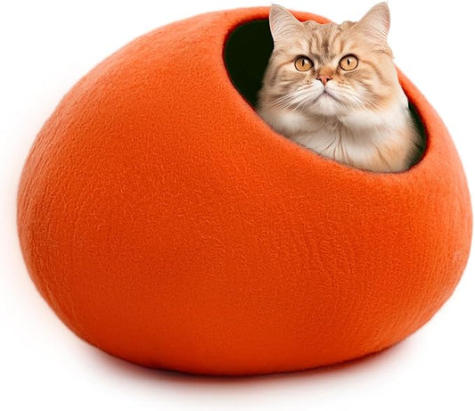 Woolygon Premium Wool Cat Cave Bed - Felt Cat Cave Handmade from 100% Merino Wool, Pet Friendly Felt Cat Bed for Indoor Cats and Kittens