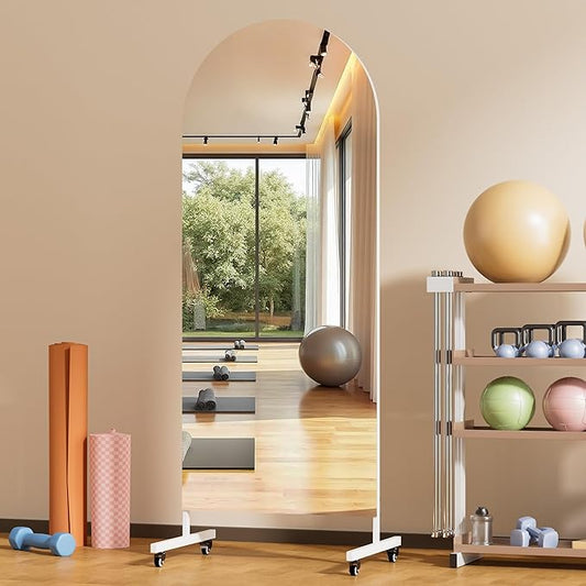 Hasipu 65" x 22" Arched Rolling Home Gym Mirror with Wheels, 360° Swivel Body Mirror with HD Tempered Glass, Large Floor Mirror for Yoga Room, Dance Studio, Bedroom & Home Gym