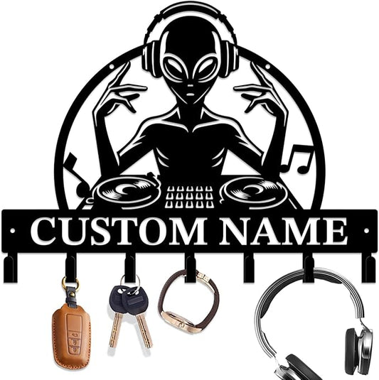 Personalized Custom Alien ET Metal Wall Keys Hooks,Clothes Hooks Alien ET Art Coat Racks,Door Holder,Black Alien ET Decorations for Home,Entrance Doors,Hallway, Bedroom,Keys,Hats (Style Q)