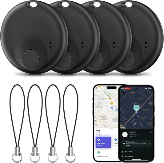 [4 Pack] Tracker Tags - 4 Pack for Android & iOS Find My Apps, Bluetooth Tracker Compatible with Both Google's Find Hub & Apple Find My App, Item Finder for Keys, Wallet, Luggage, Pets, Bicycle