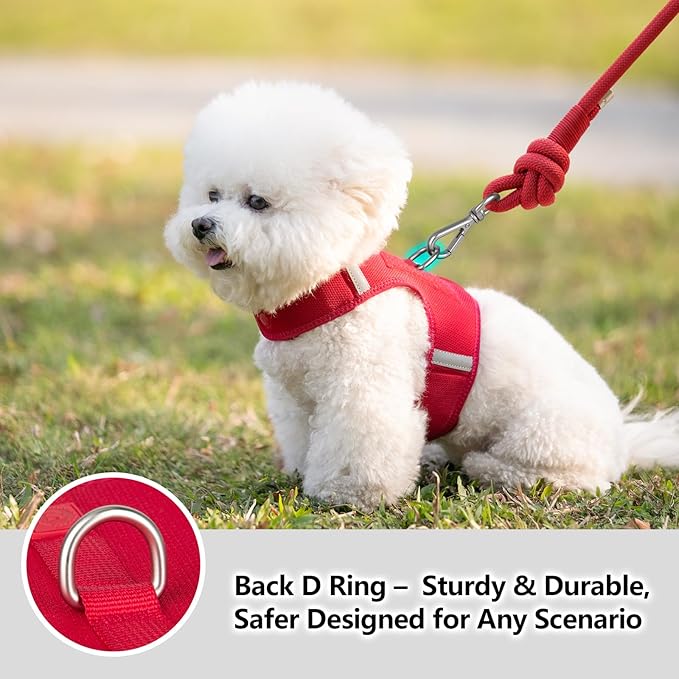 Dog Harness for Puppy – Adjustable Reflective Easy Put On Soft Mesh Vest for Small Dogs with 2 Patches (Burgundy Red,M)