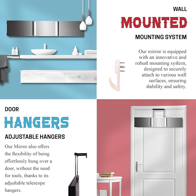 The 360 Mirror - 3 Way Mirror for Self Hair Cutting - Adjutable Trifold Barber Mirro to Cut Your Own Hair - Tri Fold Self Haircut System - Three Sided Mirro for Haircuts (Black - Mini LED version)