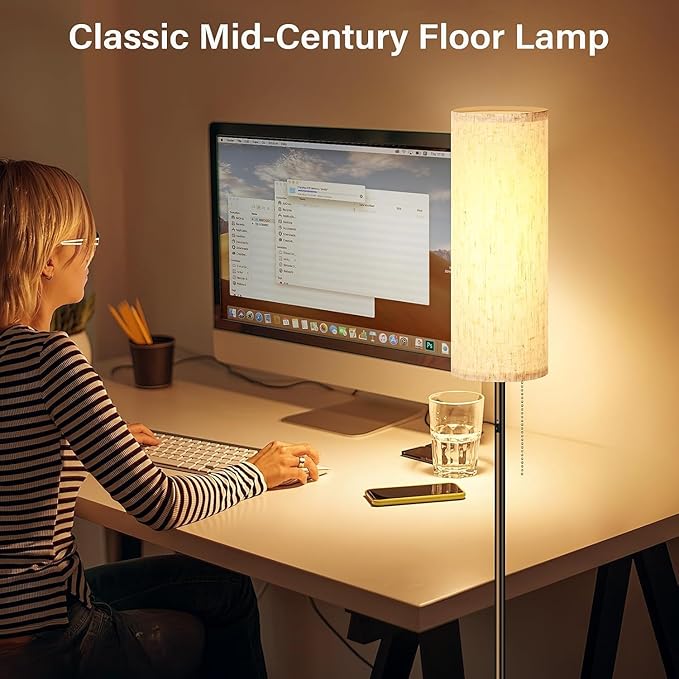 Cordless Floor Lamp for Living Room, with 3 Color Temperature and Pull Cord Switch, Farmhouse Floor lamp 8000mAh Battery Operated Portable Rechargeable Tall Modern Standing Light for Bedroom