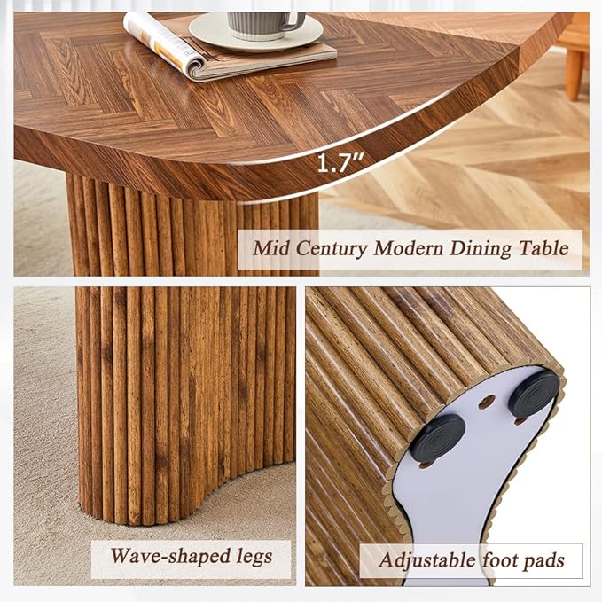 79" Large Dining Table Set for 8, Rectangular Wood Dining Room Table with 8 Suede Upholstered Chairs, 1.7" Thick Two-Color Wood Top & Sculpted Wave Legs, Modern Farmhouse Kitchen Table and Chairs Set