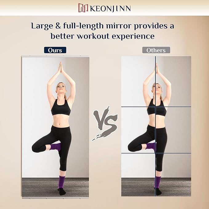 Keonjinn Home Gym Mirror, 60" x 36" Workout Mirrors for Home Gym, Frameless Tempered Glass, Full Body Wall Mirrors for Fitness Exercise, Yoga Room, Dance Studio, Garage