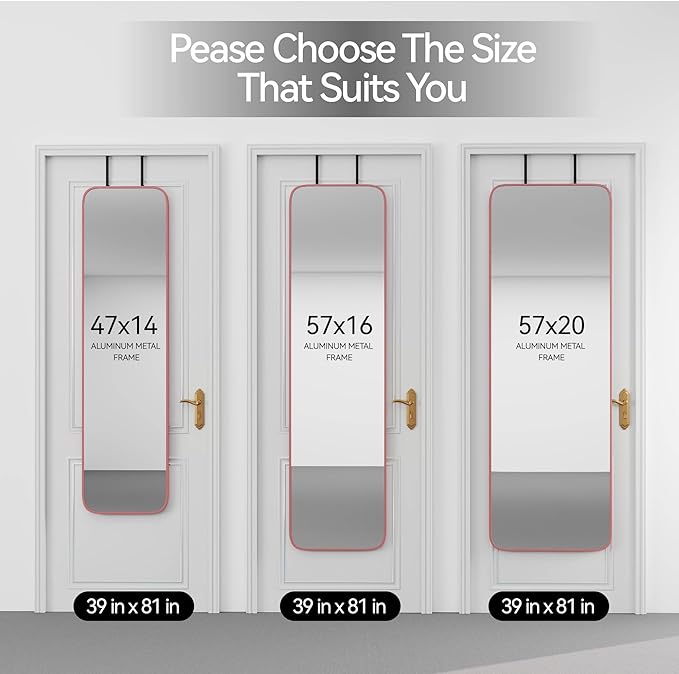 47x14 Mirror Full Body Length Door Hanging or Wall Mounted Metal Frame Dressing Mirrors for Entryway Girl Bedroom Bathroom Living Room 47 14 inch Pink Rose Gold