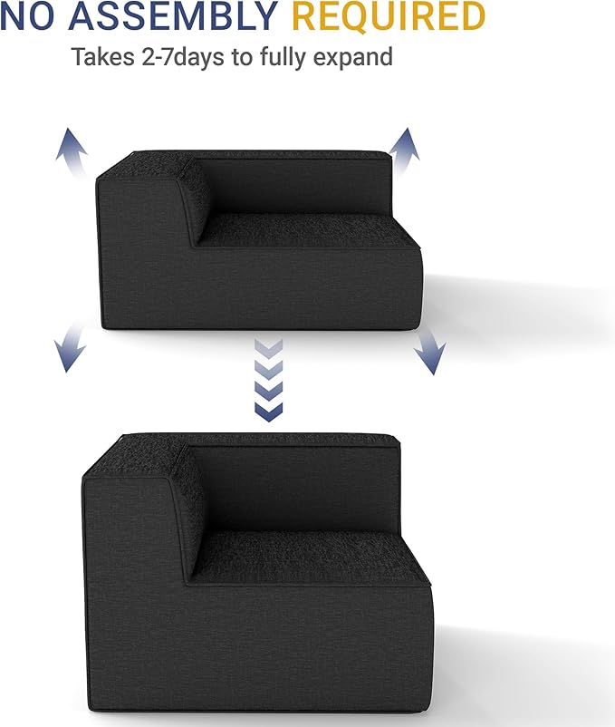 38“ Modular Sectional Sofa Convertible Cube Couch Seat Set, Combine L-Shaped U-Shaped, Free Assembly, Space-Saving for Living Room, Thick Foam Fabric Chenille Dark Grey (Only Corner)