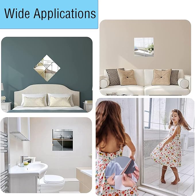DARENYI 16"x 12"x 4Pcs Acrylic Mirror Sheet, Flexible Non Glass Full Length Full Body Mirror Tiles with Adhesive Tapes for Wall Bathroom Bedroom Door Home Decor