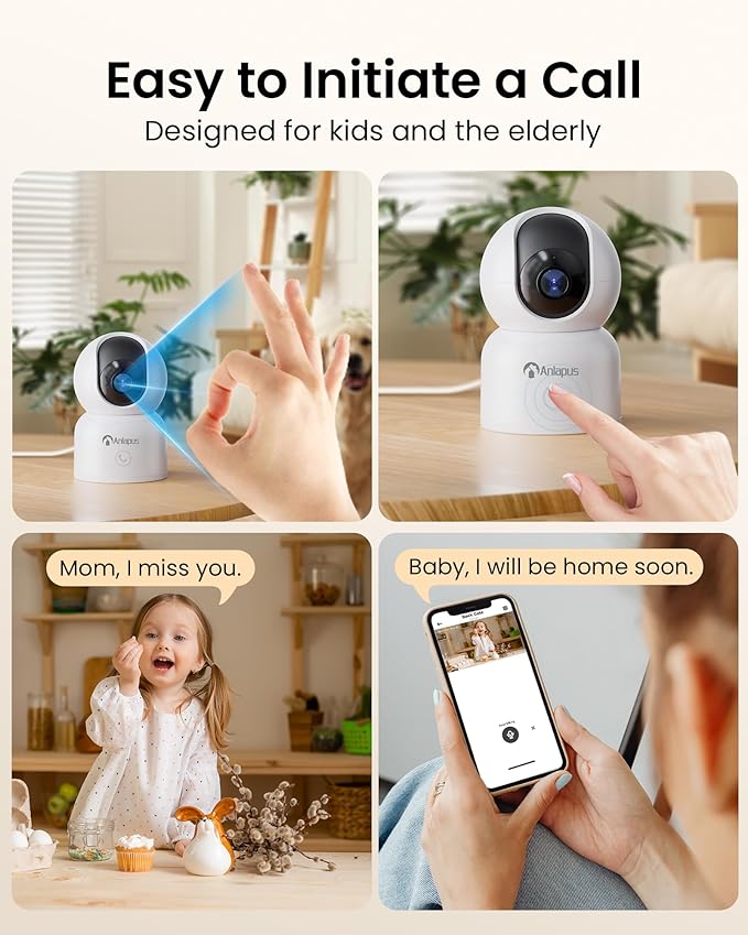 Anlapus 2MP Home Security Indoor Camera, C518 1080p Pan/Tilt WiFi Camera, 2.4/5 GHz 360° Plug-in Camera, Motion Detection, One-Touch Call, Auto Tracking, Night Vision (Memory Card Not Include)