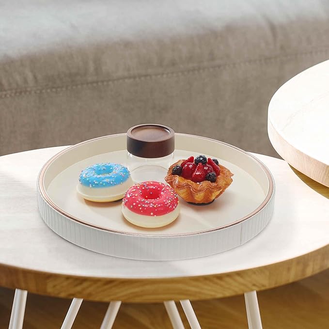 Decorative Tray, Round Tray Decor, Desk Organizer for Coffee Table, Living Room, Kitchen Counter, Beige