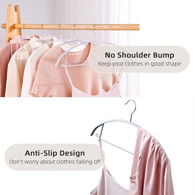 MOPALL Clothes Hangers 20 Pack, Non Slip Hangers Sweater Hanger No Shoulder Bump, 16.5 Inch Wide Durable and Strong Shirt Coat Dress Skirt Suit Hangers with Pants Bar for Laundry & Everyday Use, Gray
