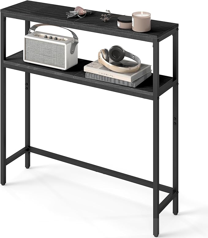 VASAGLE Console Table, 2-Tier Narrow Sofa Table with 2 Shelves, 7.9 x 31.5 x 31.5 Inches, for Living Room, Hallway, Entryway, Charcoal Gray and Ink Black ULNT130B22V1