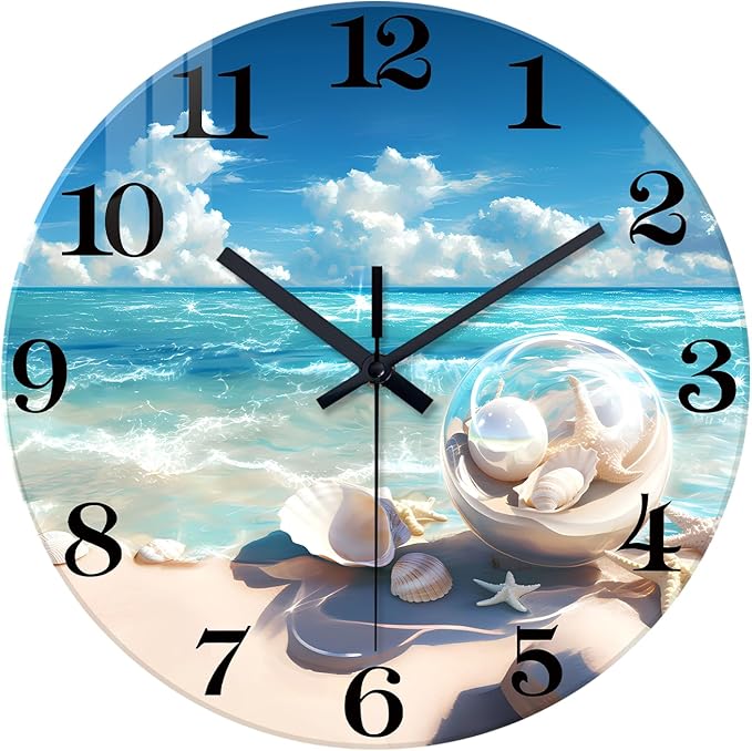 XNM Blue Beach Wall Clock for Office 24 Inch Giant Wall Clock Decorative Round Silent Clock for Wall