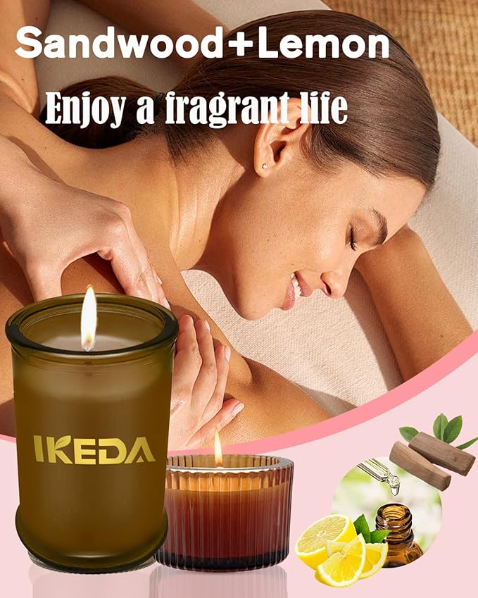 Scented Candles,3pcs Sandwood Lemon Aroma Home Aromatherapy Candles Gifts Set,80h Long Lasting Burn Time Soy Wax Candle for Bar, Birthday, Valentine, Christmas