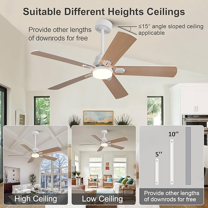 42 Inch White Outdoor Ceiling Fans with Lights and Remote, Dimmable 5 Blade Outdoor Ceiling Fans for Patios, White Ceiling Fan with Light for Bedroom Indoor Living Room