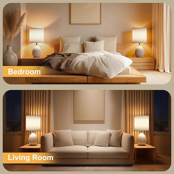 18.5" Table Lamp Set of 2 for Living Room Bedroom, Bedside Lamps for Night Stands, Desk Nightstand Lamp Dimmable, Modern Linen Cream Ceramic Lamps