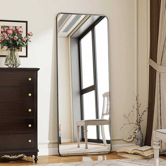 BEAUTYPEAK Black Full Length Mirror, 56"x21" Rounded Corner Floor Mirror Standing Hanging or Leaning Against Wall, Suitable for Bedroom or Dressing Room