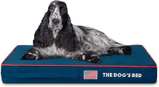 The Dog’s Bed Orthopedic Memory Foam Dog Bed, Medium Blue Oxford with Red Trim USA Flag 34x22, Pain Relief for Arthritis, Hip & Elbow Dysplasia, Post Surgery, Supportive, Calming, Waterproof Washable