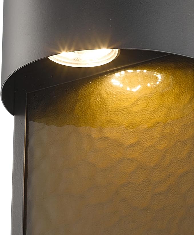 GLOBE Electric 44227 1-Light Outdoor Wall Sconce, Bronze Finish, Amber Water Glass Shade, Integrated 8.5W LED, Weather-Resistant Modern Outdoor Lighting