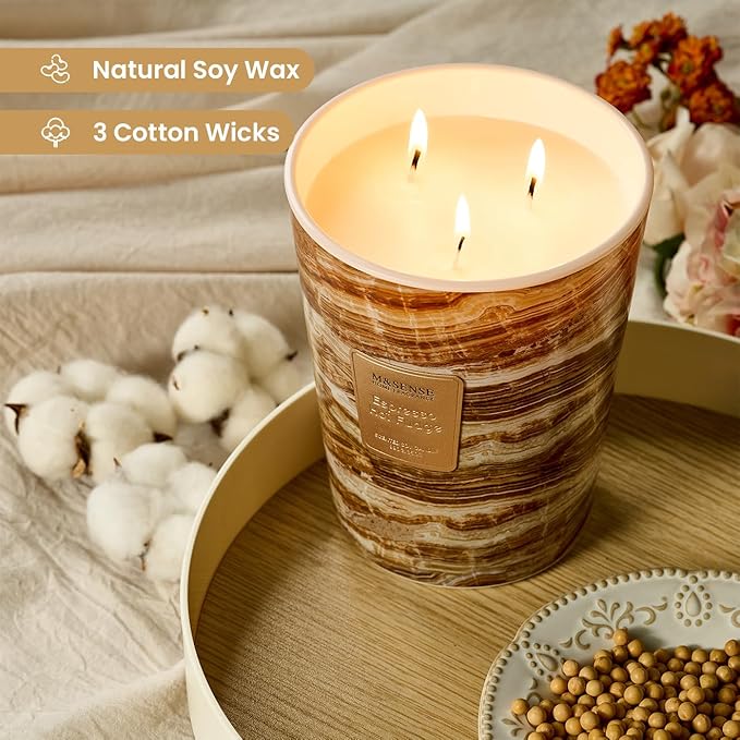 M&SENSE Extra Large Candle 35oz 150H Espresso Hot Fudge Scented Candle, 3 Wick Highly Scented Jar Candle, XL Candles Gift for Stress Relief, Meditation, Yoga