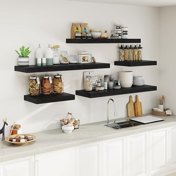 12" Deep Black Floating Shelves,Over Toilet Long Wall Mounted Modern Farmhouse 36 inches,Wall Shelves with Invisible Brackets for Bedroom, Bathroom, Living Room, Kitchen, Set of 1