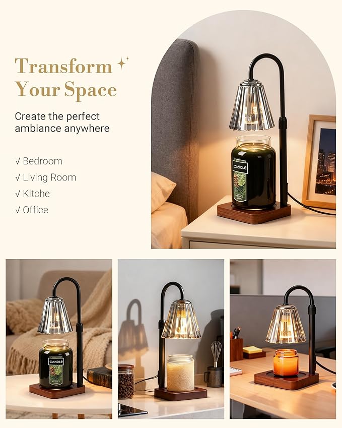 Marycele Black Candle Warmer Lamp with Timer for Yankee Candles, Christmas Birthday Thanksgiving Gifts for Mom Women Sister Her, House Warming Gifts, Office Room Home Decor, Clear Wax Warmer