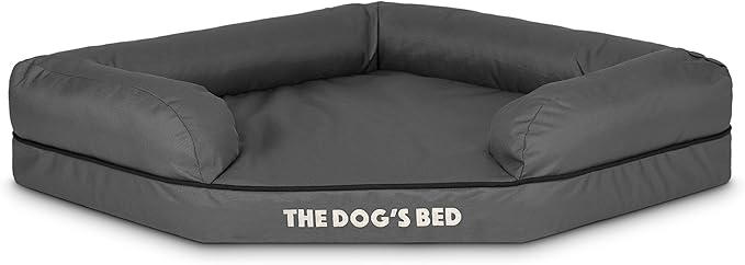 The Dog’s Bed Memory Foam Waterproof Corner Dog Bed, Medium, Grey & Black Trim, Eases Arthritis & Hip Dysplasia Pain, Therapeutic & Supportive, Washable Oxford Fabric Cover