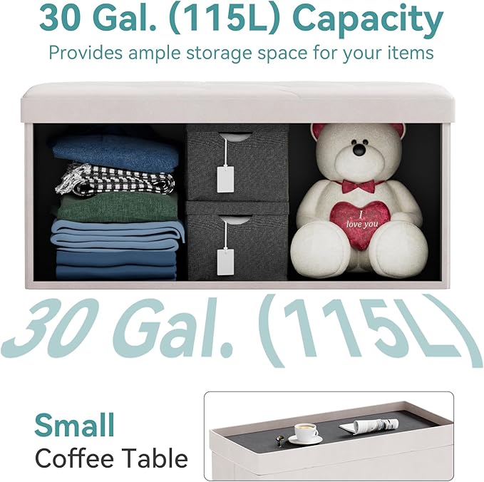 BRIAN & DANY Folding Storage Ottoman Bench, Ottoman with Storage, Foot Rest, Benches Seat for Bedroom, Living Room, Entryway, Long Shoes Bench, 15.7" x 31.5" x 15.7" White