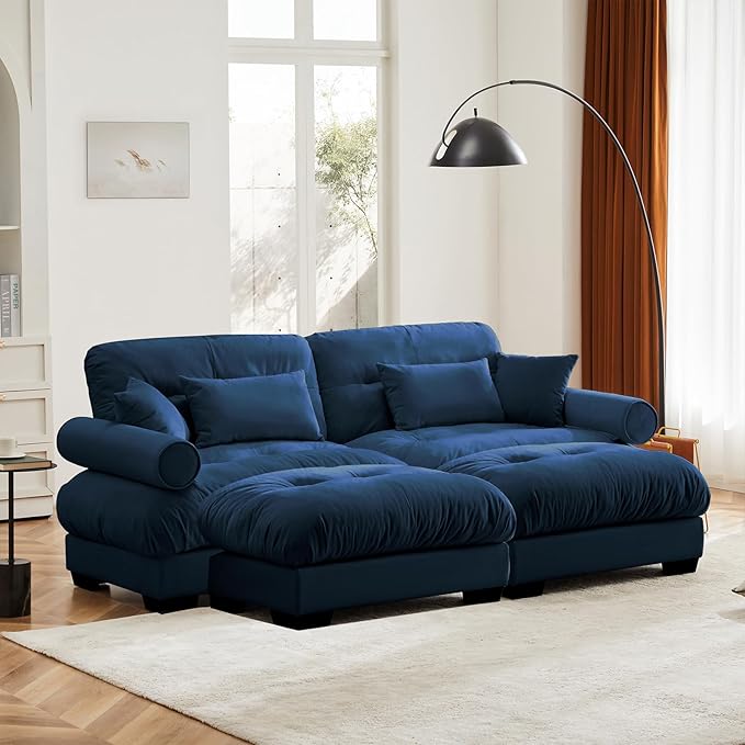 Blue Ottoman for Modular Sectional Sofa, Single Sofa, Ottoman Seat for Convertible Sectional, Velvet Sofa Couch for Living Room, Bedroom, Apartment