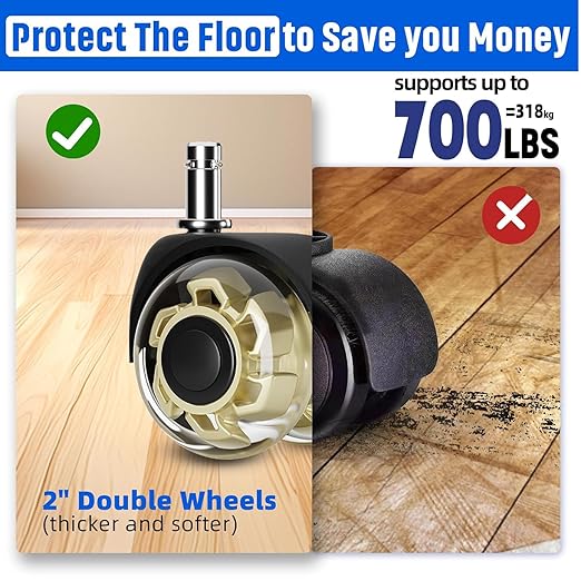 Office Chair Wheels 2" Desk Chair Caster Wheels Smooth Roller Style Quiet for Carpet and Hardwood Floors Universal Fit 11x22 mm Set of 5 Yellow